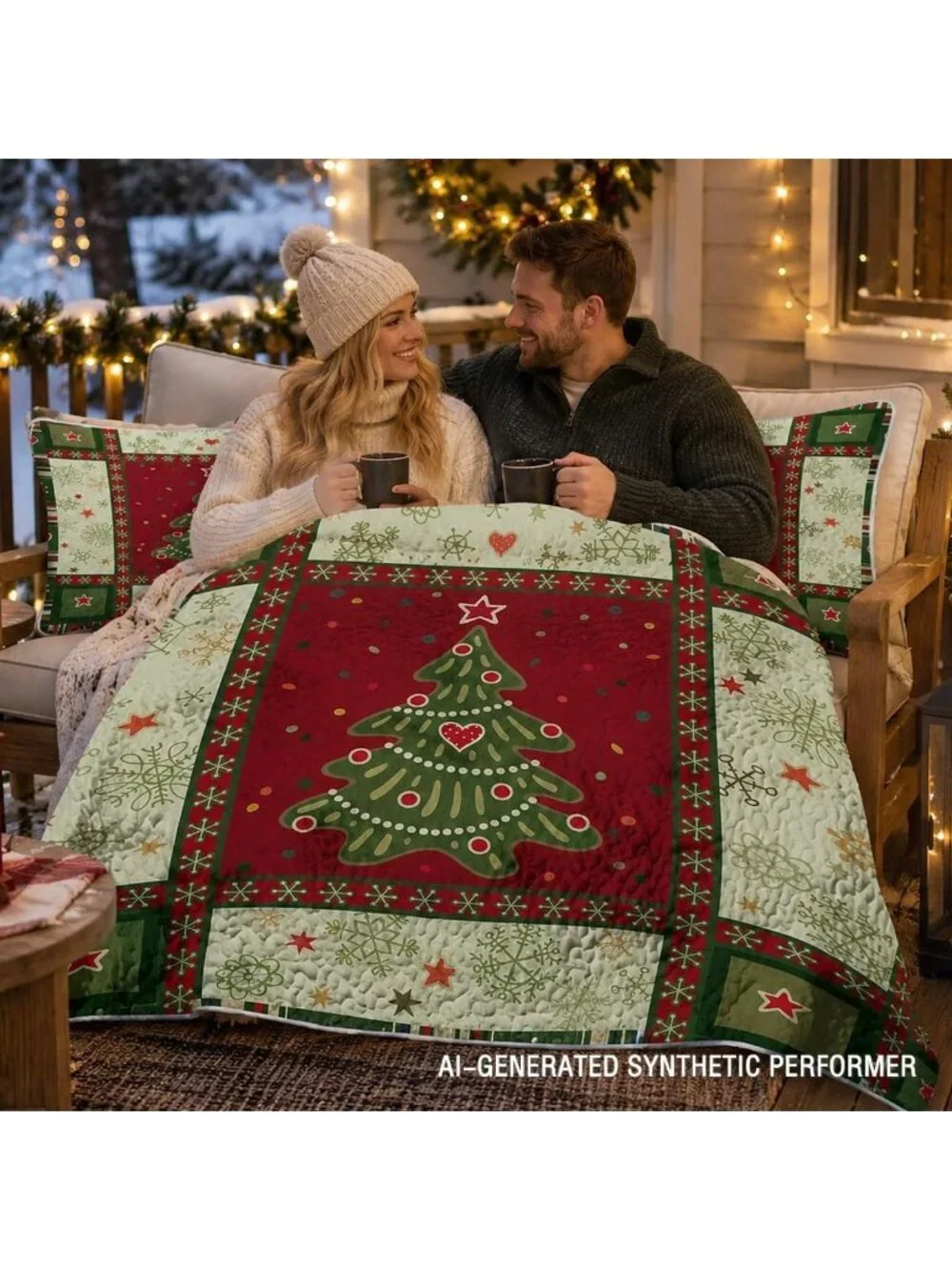 Cozy Christmas Tree Patchwork Queen Quilt Set - 3-Piece Bedspread for Holiday